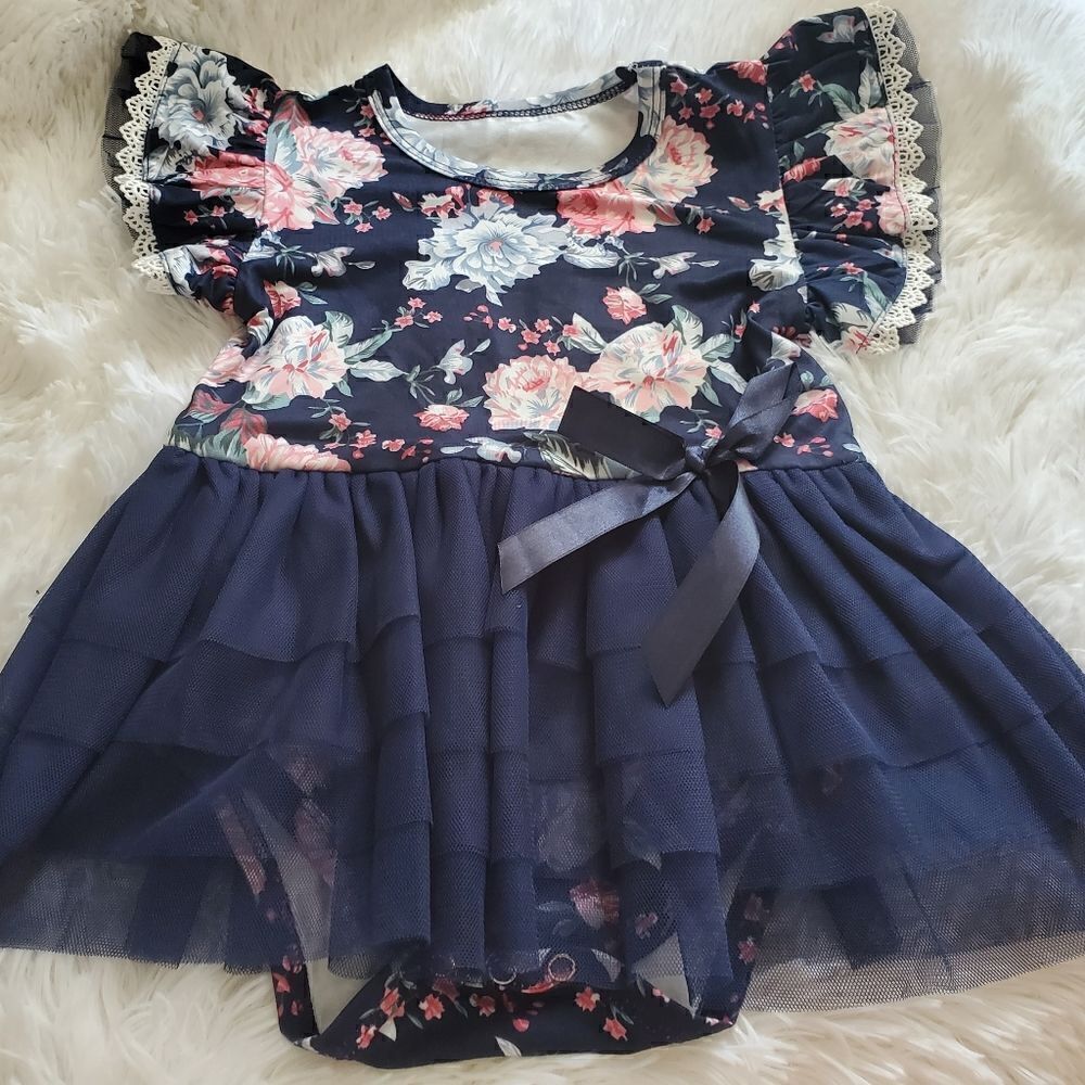 Baby Girl's 12M Blue Floral Bodysuit with Tutu and Bow